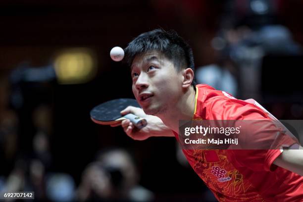 Ma Long of China in action during Men's Singles Final at Table Tennis World Championship at Messe Duesseldorf on June 5, 2017 in Dusseldorf, Germany.