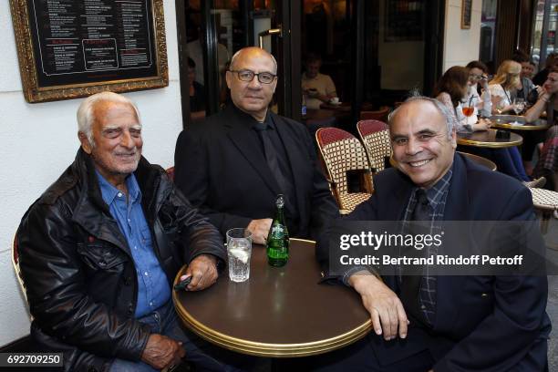 Producer Alain Belmondo, Boxer Lucien Rodriguez and his brother Boxer Jo Rodriguez attend "L'Entree Des Artistes" Theater School by Olivier Belmondo...