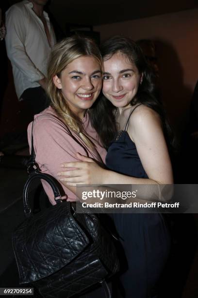 Louane Emera and her Best Friend Actress Solenn Mazon attend "L'Entree Des Artistes" Theater School by Olivier Belmondo at Theatre des Mathurins on...