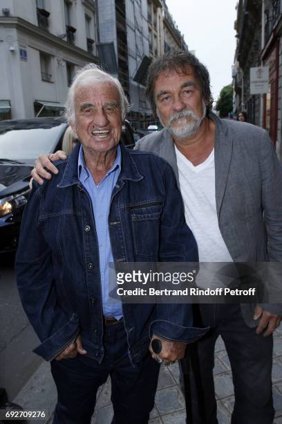 Actor Jean-Paul Belmondo and Director and Actor Olivier Marchal attend "L'Entree Des Artistes" Theater School by Olivier Belmondo at Theatre des...