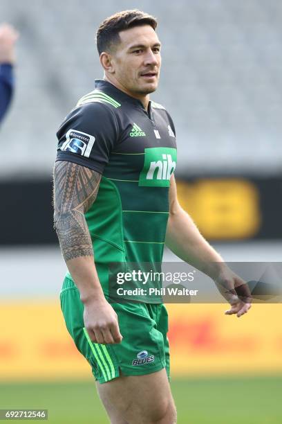 Sonny Bill Williams of the Blues during a Blues Captain's Run ahead of their match against the British & Irish Lions at Eden Park on June 6, 2017 in...