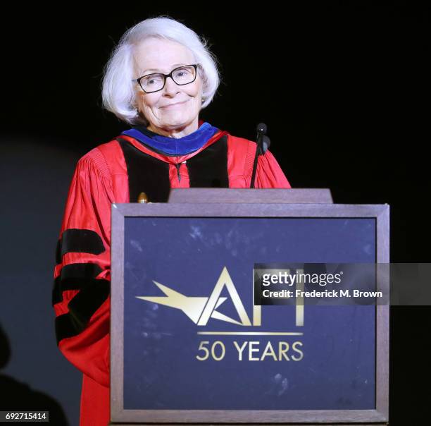 Jean Picker Firstenberg speaks during AFI's Conservatory Commencement Ceremony at the TCL Chinese Theatre on June 5, 2017 in Hollywood, California.