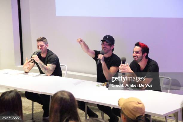 Zack Merrick, Alex Gaskarth and Jack Barakat of All Time Low at Tumblr x All Time Low Fan Event at Tumblr HQ on June 2, 2017 in New York City.