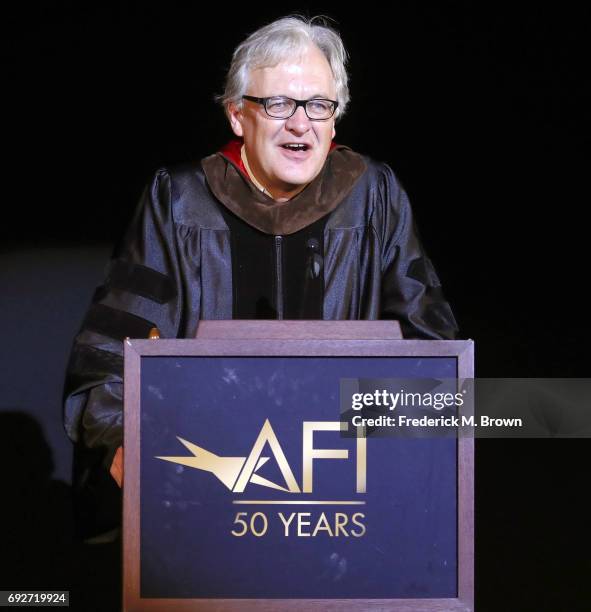 Dean, Jan Schuette speaks during AFI's Conservatory Commencement Ceremony at the TCL Chinese Theatre on June 5, 2017 in Hollywood, California.