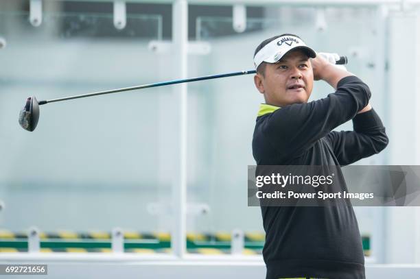 Lin Wen-tang of Taiwan tees off the 1st hole during the Pro-Am golf tournament of the 58th UBS Hong Kong Open as part of the European Tour on 07...