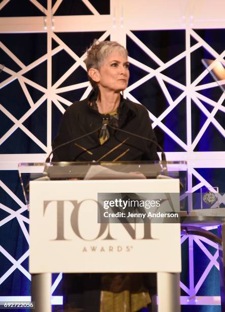 Nina Lannan speaks onstage at the Tony Honors Cocktail Party Presenting The 2017 Tony Honors For Excellence In The Theatre And Honoring The 2017...