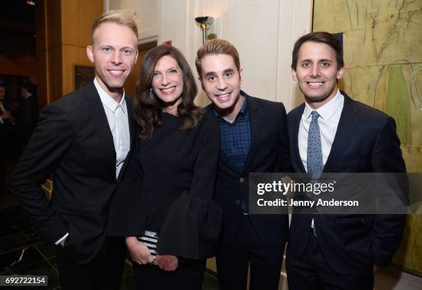 Justin Paul, Stacey Mindich, Ben Platt and Benj Pasek attend the Tony Honors Cocktail Party Presenting The 2017 Tony Honors For Excellence In The...