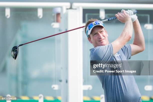 Steven Tiley of England tees off the first hole during the Pro-Am golf tournament of the 58th UBS Hong Kong Open as part of the European Tour on 07...