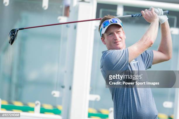 Steven Tiley of England tees off the first hole during the Pro-Am golf tournament of the 58th UBS Hong Kong Open as part of the European Tour on 07...
