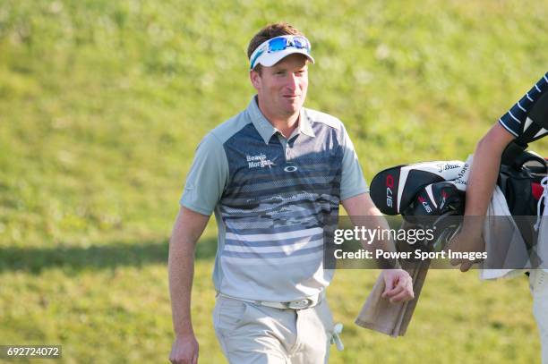 Steven Tiley of England tees off the first hole during the 58th UBS Hong Kong Open as part of the European Tour on 08 December 2016, at the Hong Kong...