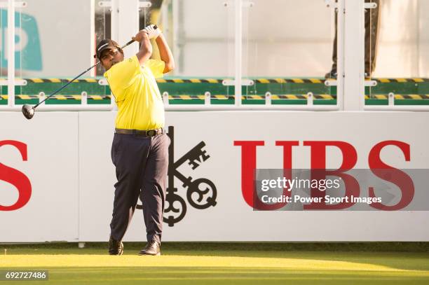 Mithun Perera of Sri Lanka tees off the first hole during the 58th UBS Hong Kong Open as part of the European Tour on 08 December 2016, at the Hong...