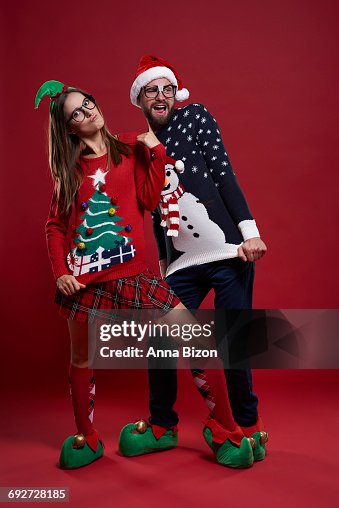 Funny Couple Posing In Nerd Clothes Debica Poland High-Res Stock
