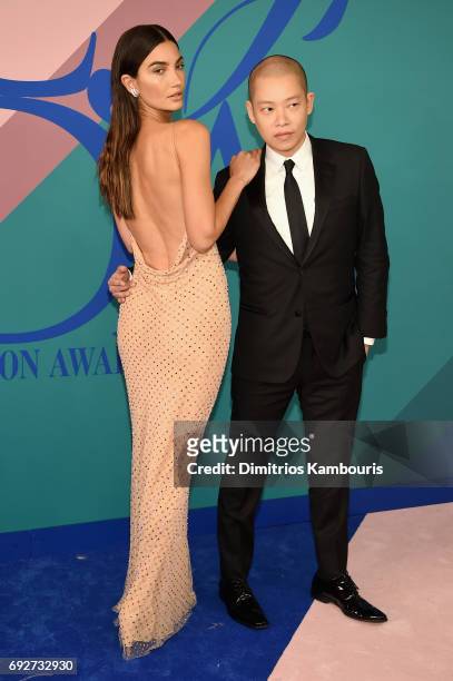 Lily Aldridge and designer Jason Wu attend the 2017 CFDA Fashion Awards at Hammerstein Ballroom on June 5, 2017 in New York City.