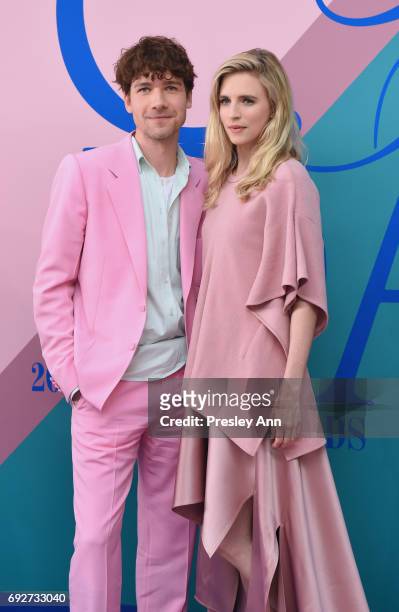 Fashion designer Sander Lak and actress Brit Marling attend the 2017 CFDA Fashion Awards at Hammerstein Ballroom on June 5, 2017 in New York City.