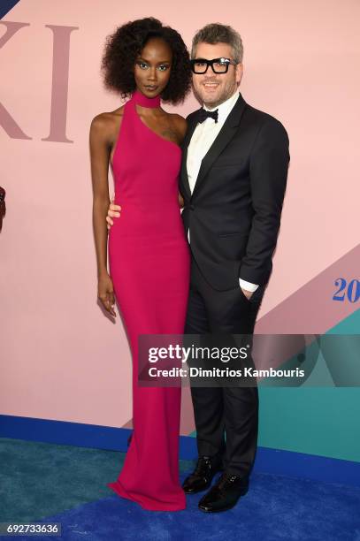 Riley Montana and fashion designer Brandon Maxwell attend the 2017 CFDA Fashion Awards at Hammerstein Ballroom on June 5, 2017 in New York City.