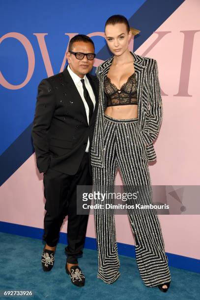 Naeem Khan and Josephine Skriver attend the 2017 CFDA Fashion Awards at Hammerstein Ballroom on June 5, 2017 in New York City.