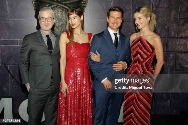 Film director and producer Alex Kurtzman, Sofia Boutella, Tom Cruise and Annabelle Wallis pose for pictures during 'The Mummy' red carpet at Soumaya...