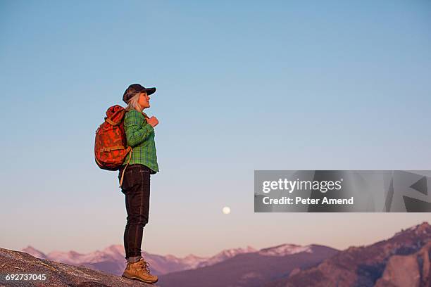 hiker standing on moro rock, sequoia national park, california, usa - sequoia national park stock pictures, royalty-free photos & images