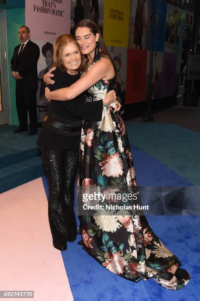 Gloria Steinem and Brooke Shields attend the 2017 CFDA Fashion Awards Cocktail Hour at Hammerstein Ballroom on June 5, 2017 in New York City.