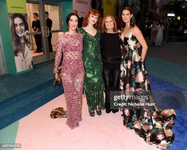 Sarah Sophie Flicker, Karen Elson, Gloria Steinem and Brooke Shields attend the 2017 CFDA Fashion Awards Cocktail Hour at Hammerstein Ballroom on...