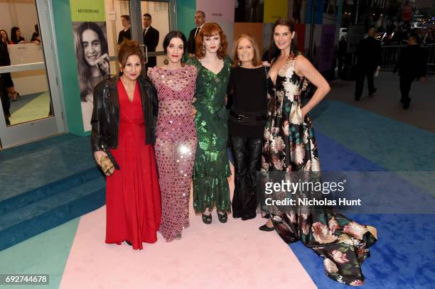 Kathy Najimy, Sarah Sophie Flicker, Karen Elson, Gloria Steinem and Brooke Shields attend the 2017 CFDA Fashion Awards Cocktail Hour at Hammerstein...
