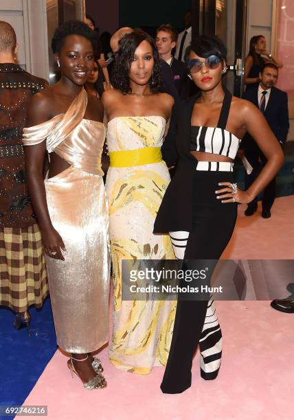 Lupita Nyong'o, Kerry Washington and Janelle Monae attend the 2017 CFDA Fashion Awards Cocktail Hour at Hammerstein Ballroom on June 5, 2017 in New...