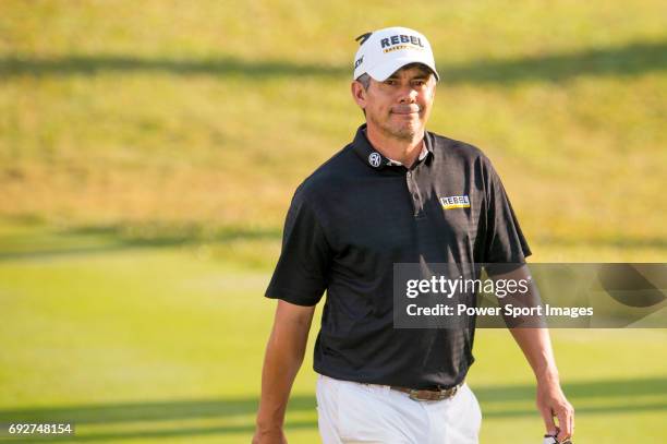 Adilson Da Silva of Brazil tees off the first hole during the 58th UBS Hong Kong Golf Open as part of the European Tour on 10 December 2016, at the...