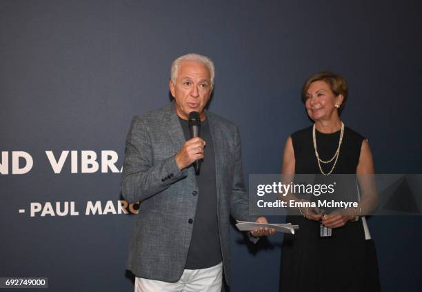 Fashion designer and co-founder of Guess? Inc. Paul Marciano and VP of Education at FIDM Barbara Bundy at GUESS Celebrates 35 Years with Opening of...