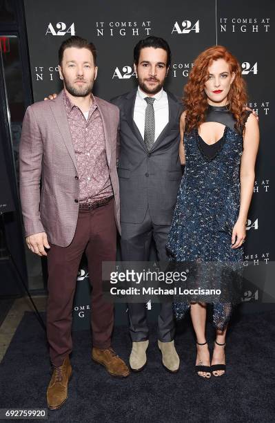 Actors Joel Edgerton, Christopher Abbot and Riley Keough attend the "It Comes At Night" New York premiere at The Metrograph on June 5, 2017 in New...