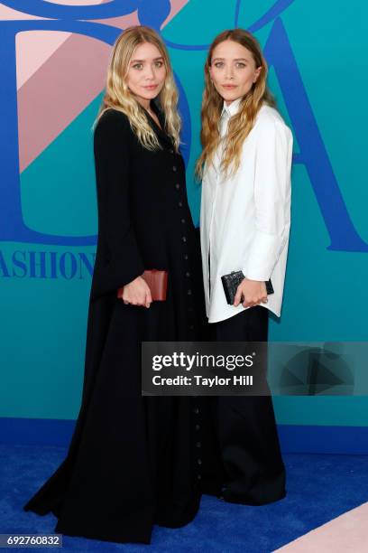 Ashley and Mary-Kate Olsen attend the 2017 CFDA Fashion Awards at Hammerstein Ballroom on June 5, 2017 in New York City.