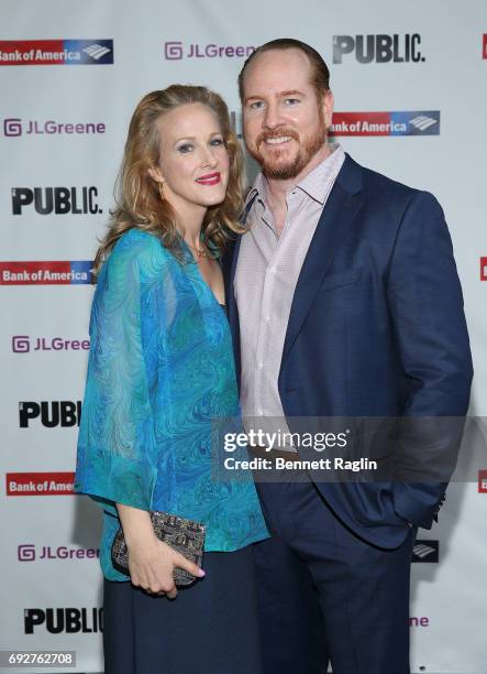 Actor Katie Finneran and Darren Goldstein attend the 2017 Public Theater Gala "Hair to Hamilton" at Delacorte Theater on June 5, 2017 in New York...