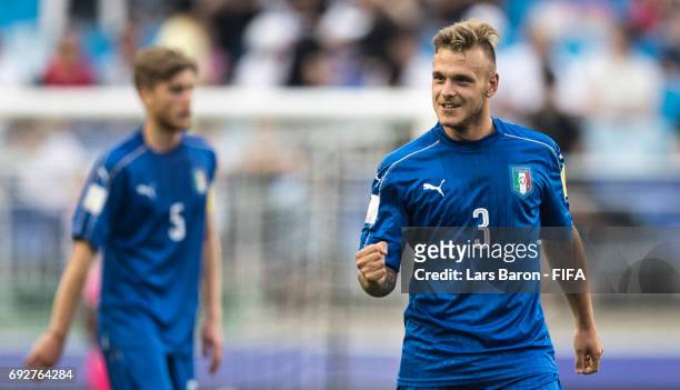 Federico Dimarco of Italy celebrates after scoring his teams second goal during the FIFA U-20 World Cup Korea Republic 2017 Quarter Final match...