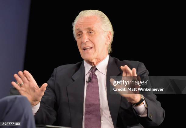 Pat Riley onstage during the American Express Teamed Up with Magic Johnson and Pat Riley on June 5, 2017 at the Conga Room in Los Angeles, California.