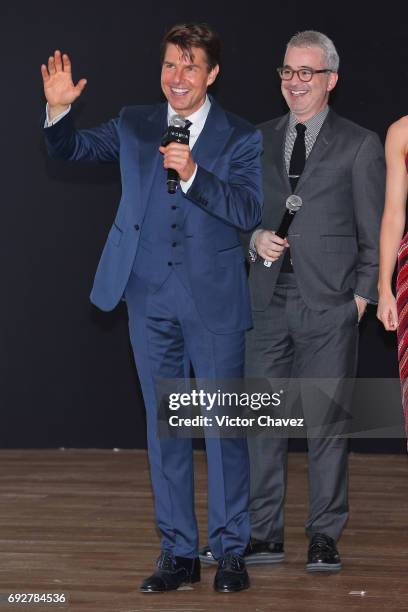 Actor Tom Cruise attends the unveiling of an art poster inspired by the film "The Mummy" made by artist Ricardo Garcia "Kraken" at Museo Soumaya on...