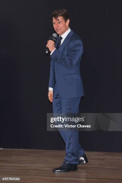 Actor Tom Cruise attends the unveiling of an art poster inspired by the film "The Mummy" made by artist Ricardo Garcia "Kraken" at Museo Soumaya on...