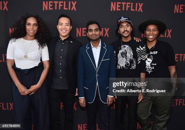 Director Melina Matsoukas, producer Alan Yang, actor Aziz Ansari, writer Aniz Ansari and actress Lena Waithe attend Netflix's "Master Of None" For...