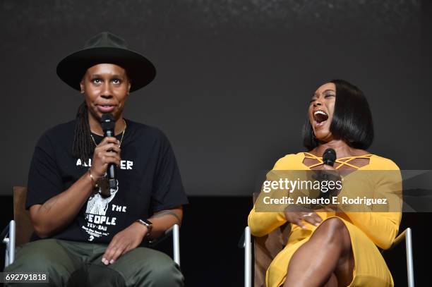 Actress Lena Waithe and actress Angela Bassett attend the panel discussion for Netflix's "Master of None" For Your Consideration Event at the Saban...