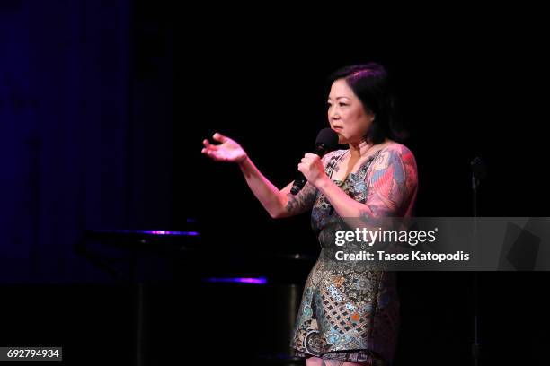 Margaret Cho performs on stage during the National Night Of Laughter And Song event hosted by David Lynch Foundation at the John F. Kennedy Center...