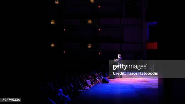 Jerry Seinfeld performs on stage at the National Night Of Laughter And Song event hosted by David Lynch Foundation at the John F. Kennedy Center for...