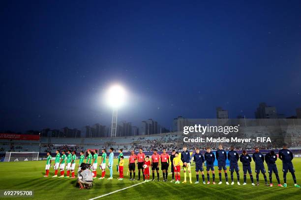 Mexico and England line up for the playing of their national anthems before the FIFA U-20 World Cup Korea Republic 2017 Quarter Final match at...