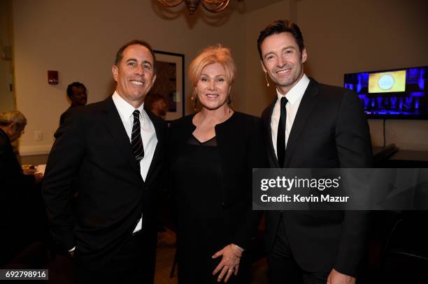 Jerry Seinfeld, Hugh Jackman and Deborra-Lee Furness Jackman pose for a photo together during the National Night Of Laughter And Song event hosted by...