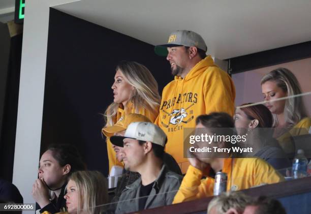 Singer Jason Aldean attends the Stanley Cup Finals Game 4 Nashville Predators Vs. Pittsburgh Penguins at Bridgestone Arena at Bridgestone Arena on...