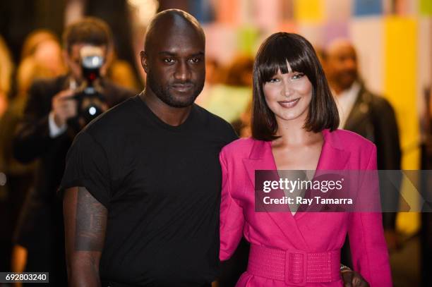 Fashion designer Virgil Abloh and model Bella Hadid enter the CFDA Fashion Awards at Hammerstein Ballroom on June 5, 2017 in New York City.
