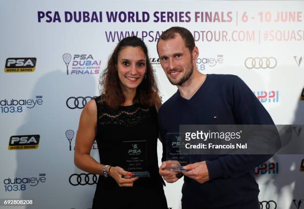 Camille Serme of France, Female player of the Year and Gregory Gaultier of France, Male Player of the Year pose for a photographh during Gala Dinner...