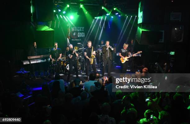 Lou Pardini, Keith Howland, Walfredo Reyes Jr, James Pankow, Ray Herrmann, Tris Imboden, Lee Loughnane, Jeff Coffey and Robert Lamm of Chicago attend...