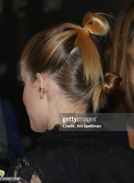 Actress Kate Mara, hair detail, attends the "Megan Leavey" world premiere at Yankee Stadium on June 5, 2017 in New York City.