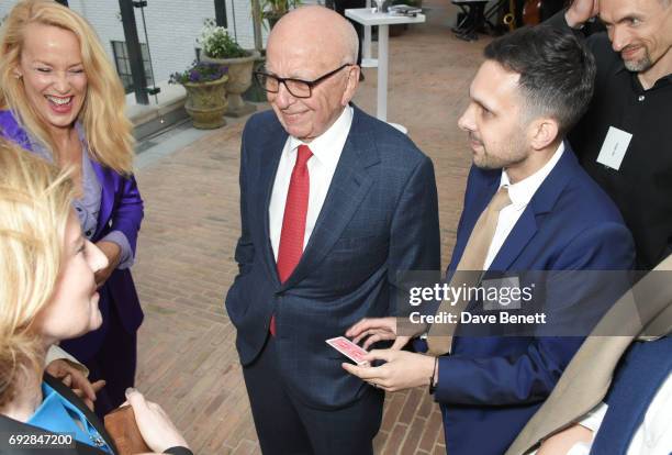 Jerry Hall, Rupert Murdoch and Dynamo attend the launch of new book "Climate Of Hope" by Michael Bloomberg and Carl Pope at The Ned on June 5, 2017...