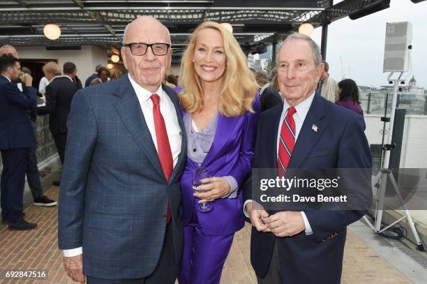 Rupert Murdoch, Jerry Hall and Michael Bloomberg attend the launch of new book "Climate Of Hope" by Michael Bloomberg and Carl Pope at The Ned on...