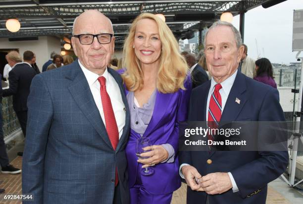 Rupert Murdoch, Jerry Hall and Michael Bloomberg attend the launch of new book "Climate Of Hope" by Michael Bloomberg and Carl Pope at The Ned on...