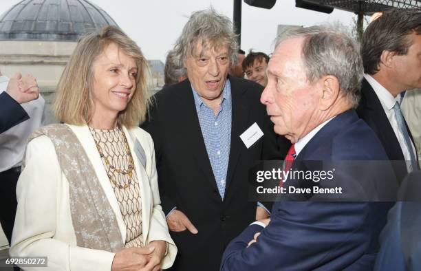 Sabrina Guinness, Sir Tom Stoppard and Michael Bloomberg attend the launch of new book "Climate Of Hope" by Michael Bloomberg and Carl Pope at The...